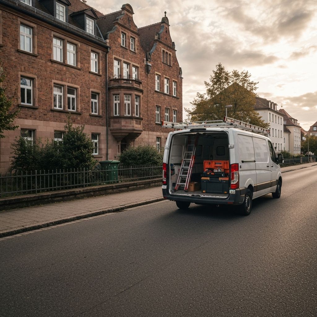 Firmenfahrzeug von SHIMA 24 vor einem Mehrfamilienhaus in Nürnberg