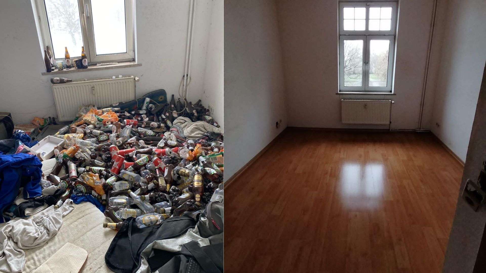Vorher und Nachher: 1-Zimmer-Wohnung, vermüllt